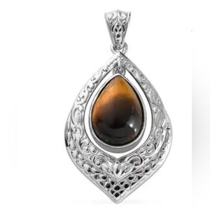 Tiger's Eye Solitaire Pendant in Platinum Over Copper with Magnet 6.50 ctw